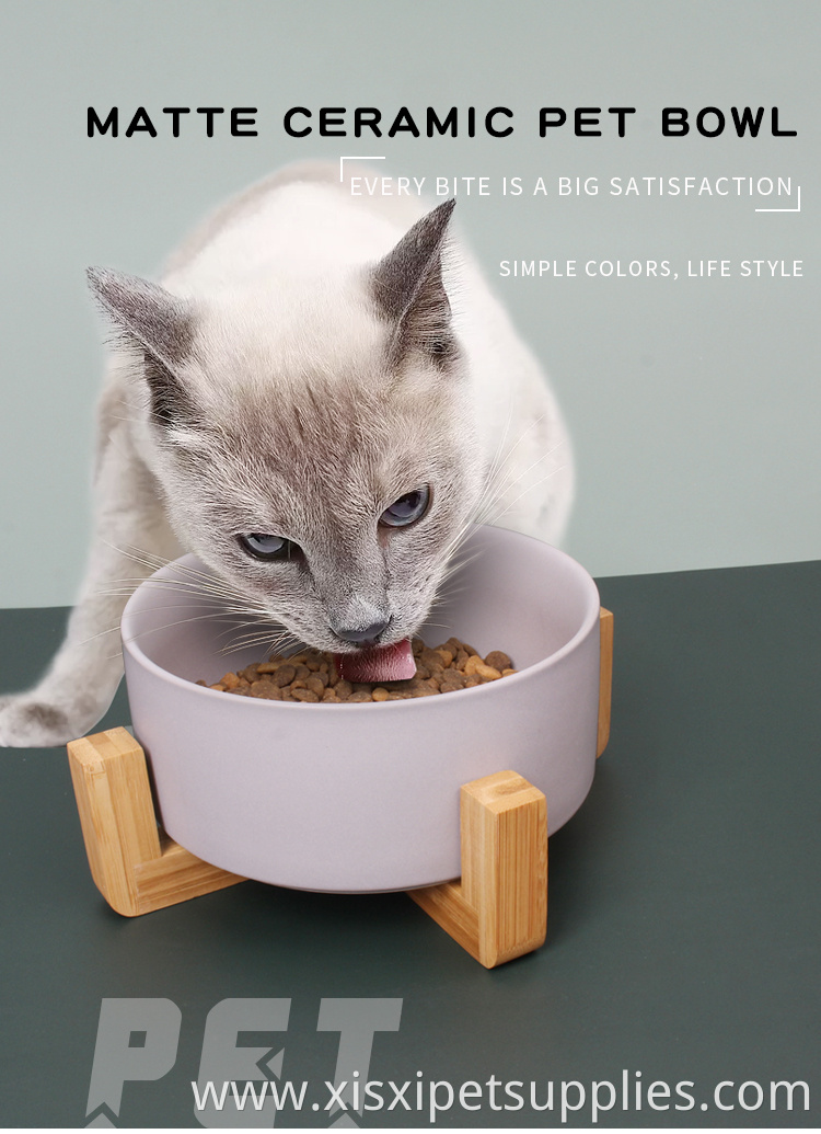 Factory Wholesale Elevated Ceramic Pet Cat Dog Food Bowl With Raised Bamboo Stand